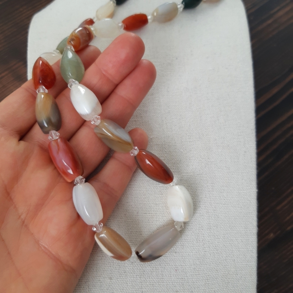 Natural Stone Bead Necklace with Agate, Jade & More!